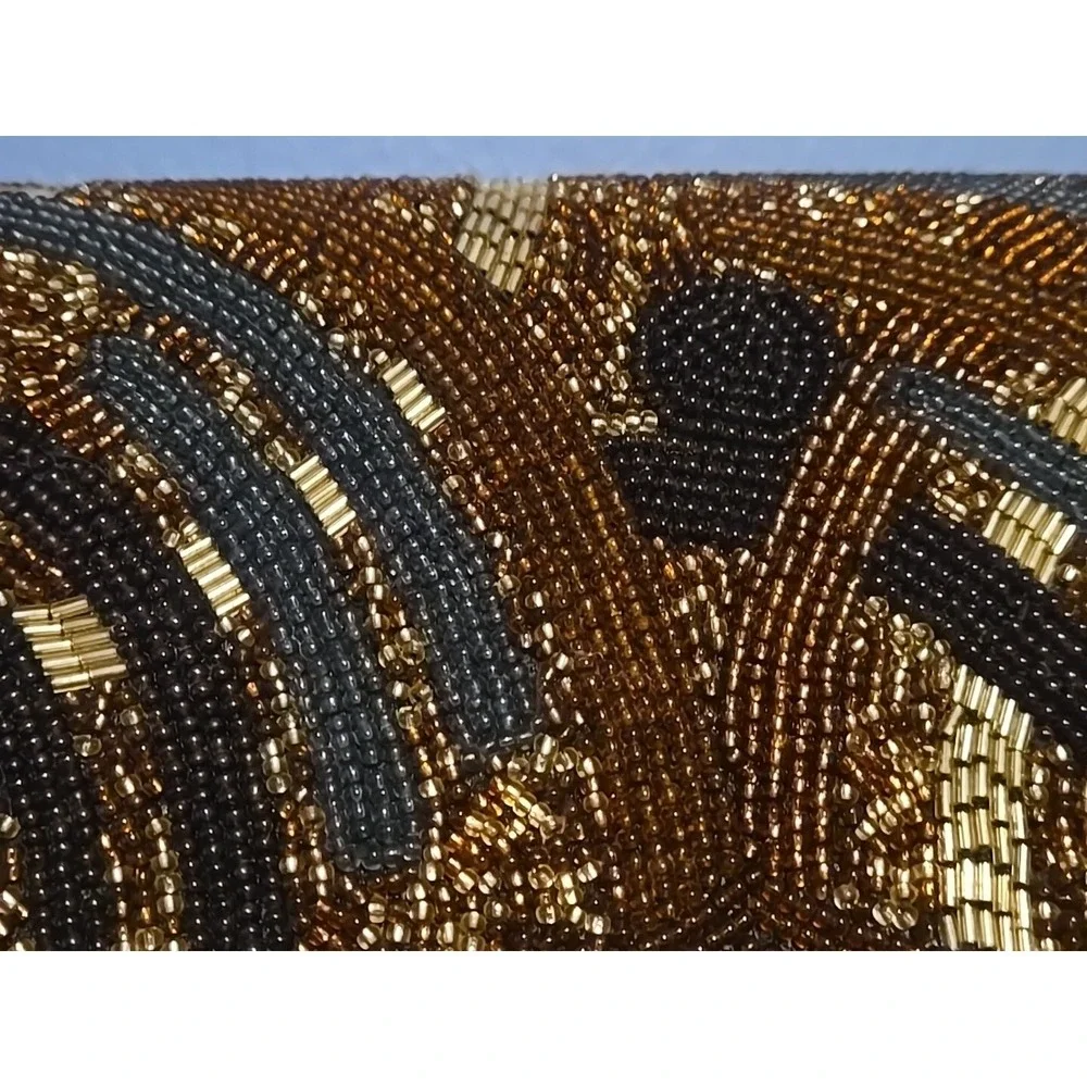 Beaded Evening Bag with Touches of Black Gold and Brown Manetic Closure Japan‎